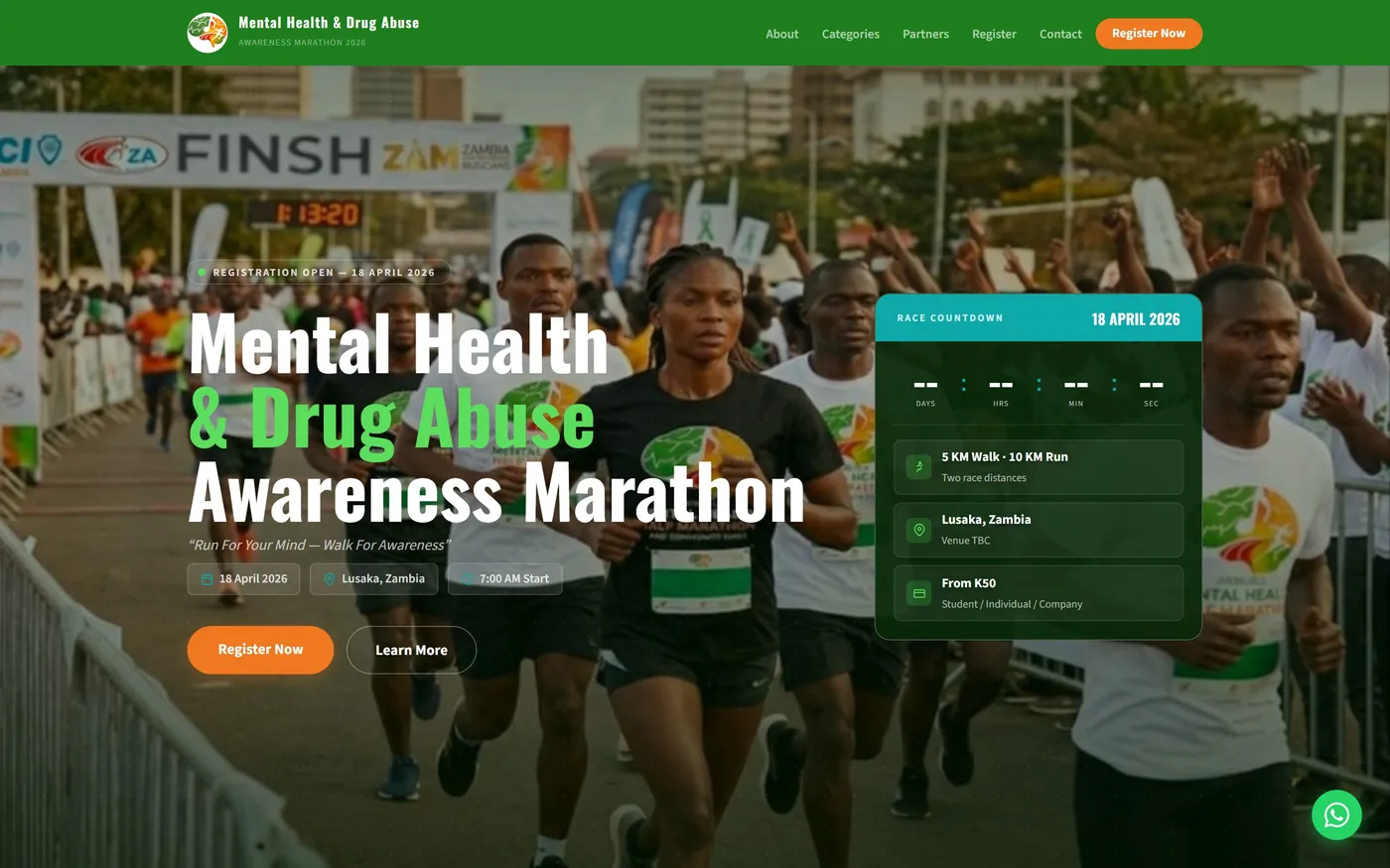Mental Health Half Marathon website on desktop